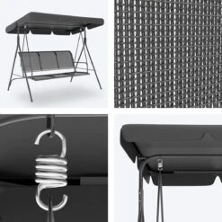 LifeGoods Schommelbank - 3-zits - Tot 250KG - Kantelbaar Dak - UV-bestendig Zonnescherm - 172x104x162cm - Grijs -Tuinartikelen Winkel 1200x1200 207